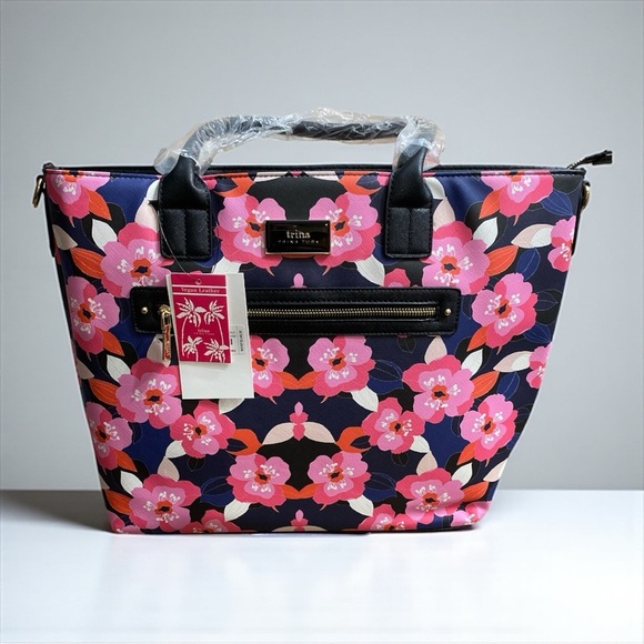 Trina Turk Pink and Black Floral Tote - Picture 1 of 4